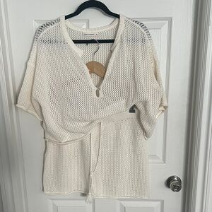 moon & madison Cream Open-Knit Belted Tunic